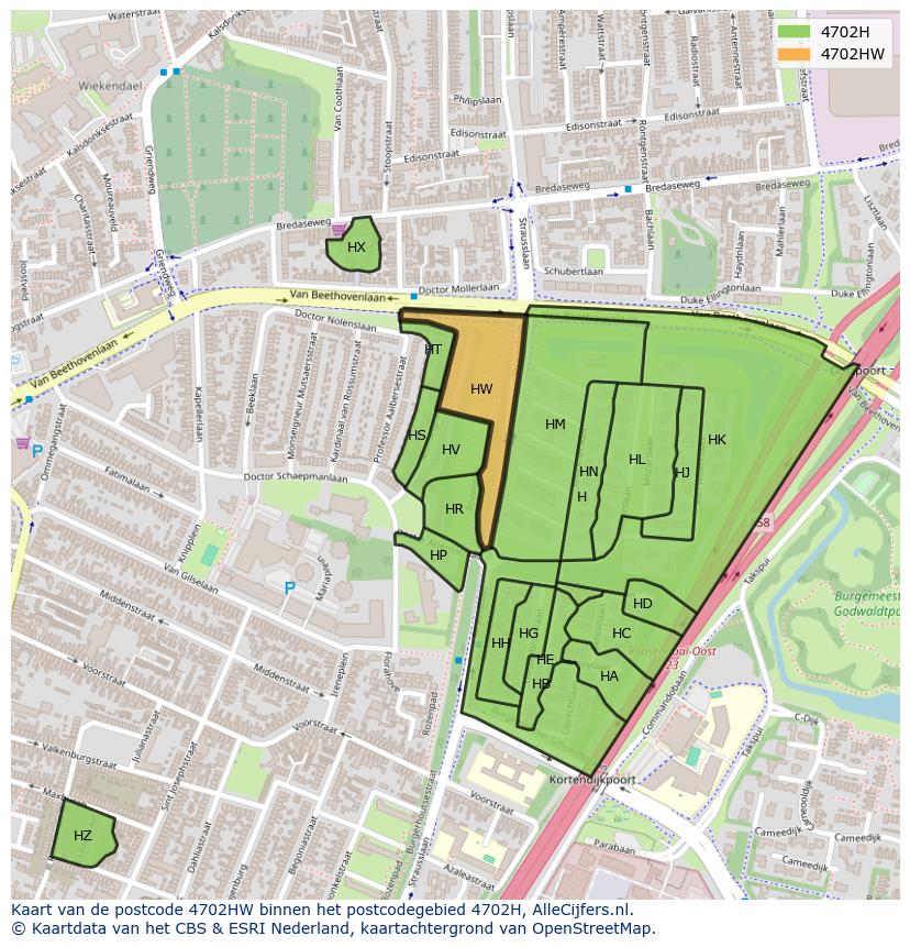 Afbeelding van het postcodegebied 4702 HW op de kaart.