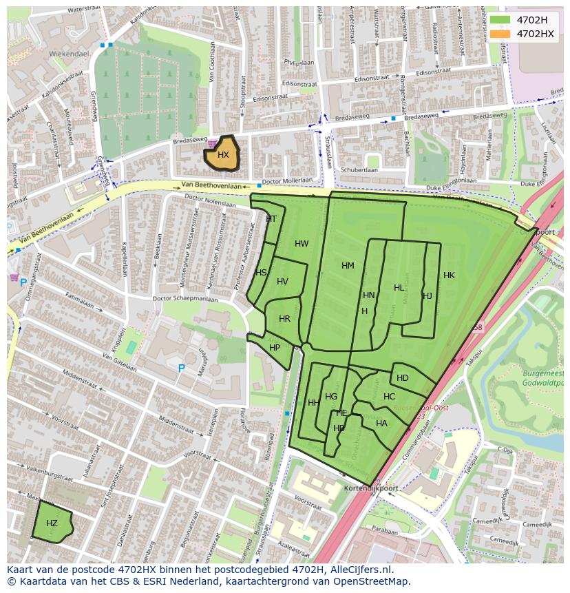 Afbeelding van het postcodegebied 4702 HX op de kaart.
