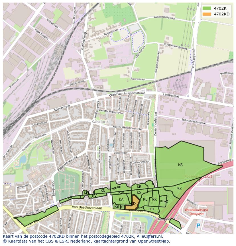 Afbeelding van het postcodegebied 4702 KD op de kaart.