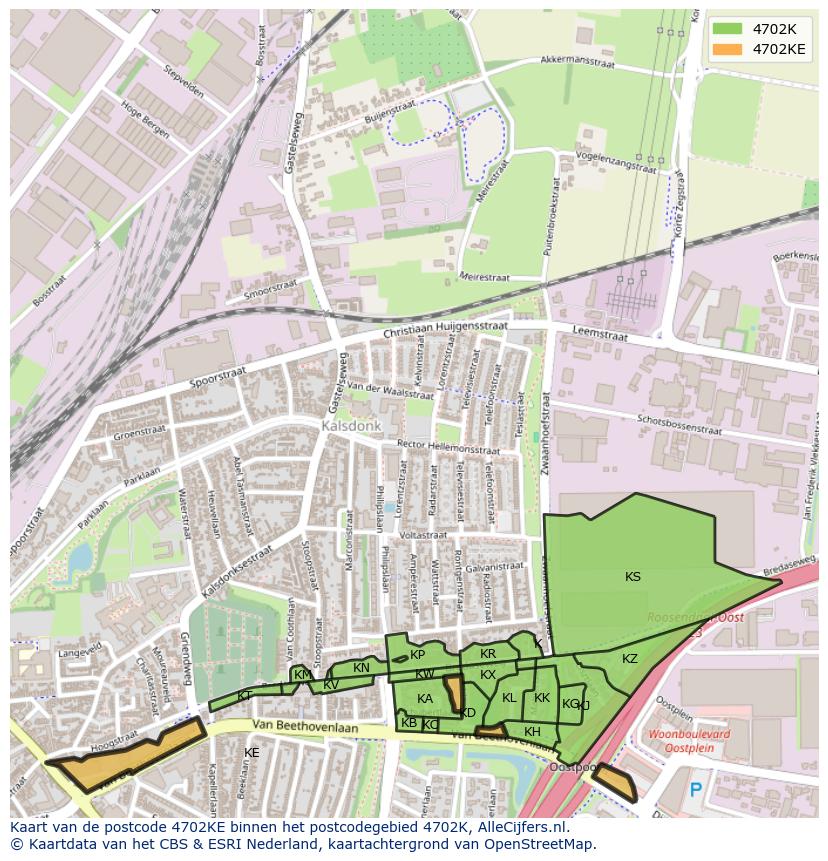 Afbeelding van het postcodegebied 4702 KE op de kaart.