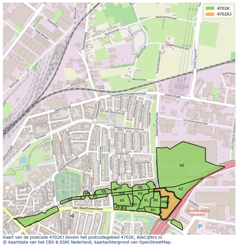 Afbeelding van het postcodegebied 4702 KJ op de kaart.