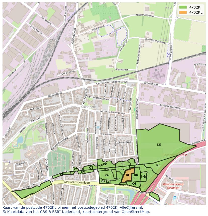 Afbeelding van het postcodegebied 4702 KL op de kaart.