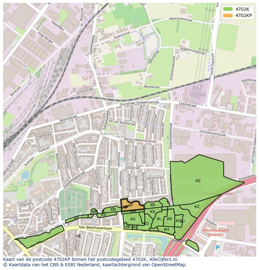 Afbeelding van het postcodegebied 4702 KP op de kaart.
