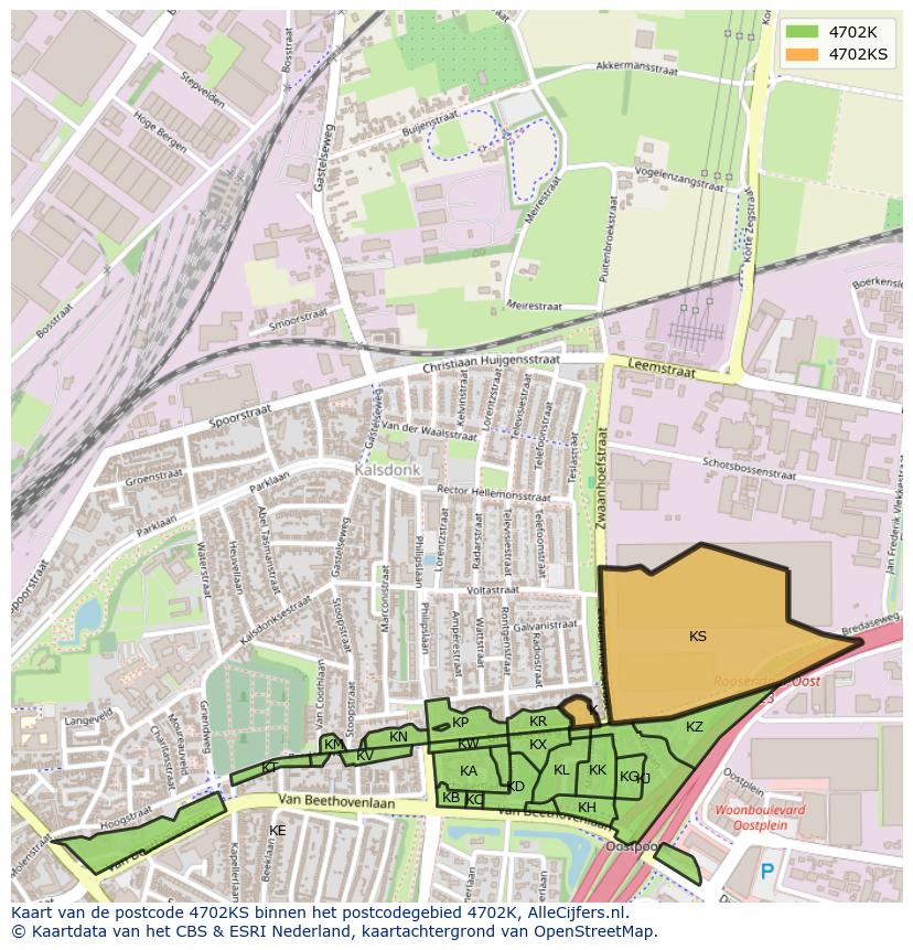 Afbeelding van het postcodegebied 4702 KS op de kaart.