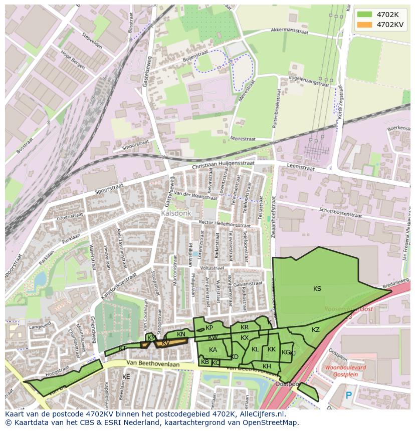 Afbeelding van het postcodegebied 4702 KV op de kaart.