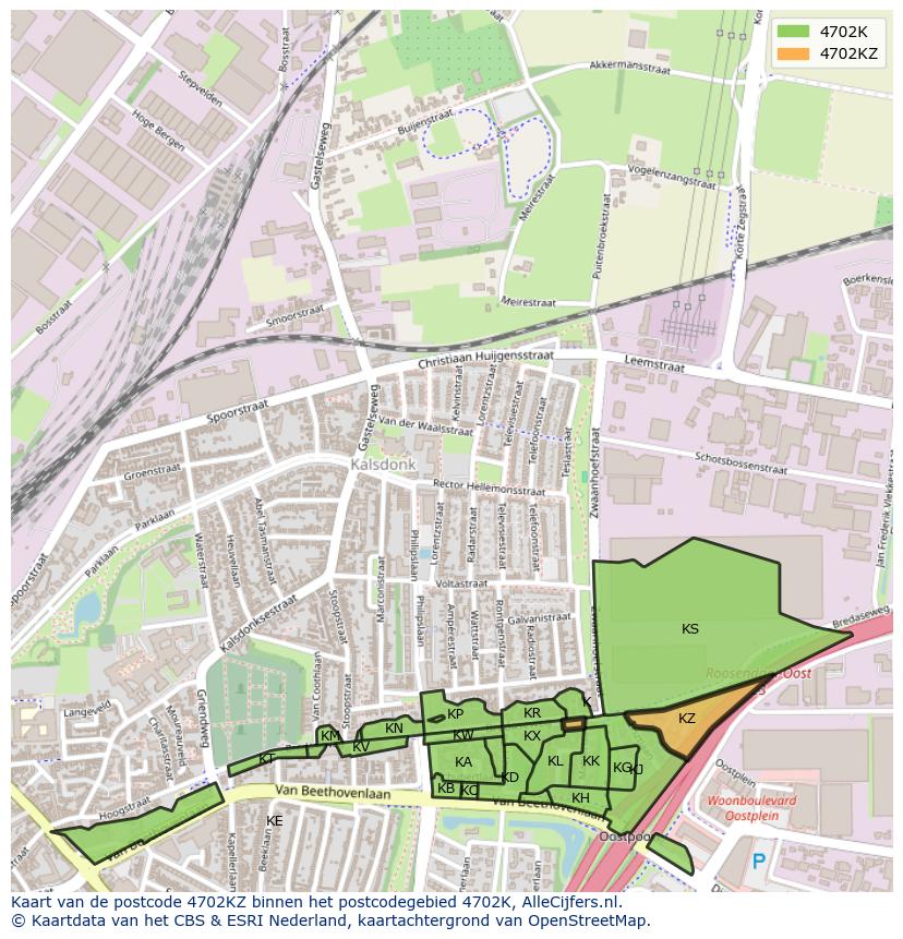 Afbeelding van het postcodegebied 4702 KZ op de kaart.