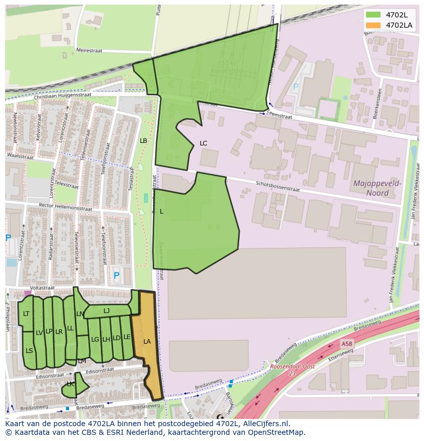 Afbeelding van het postcodegebied 4702 LA op de kaart.