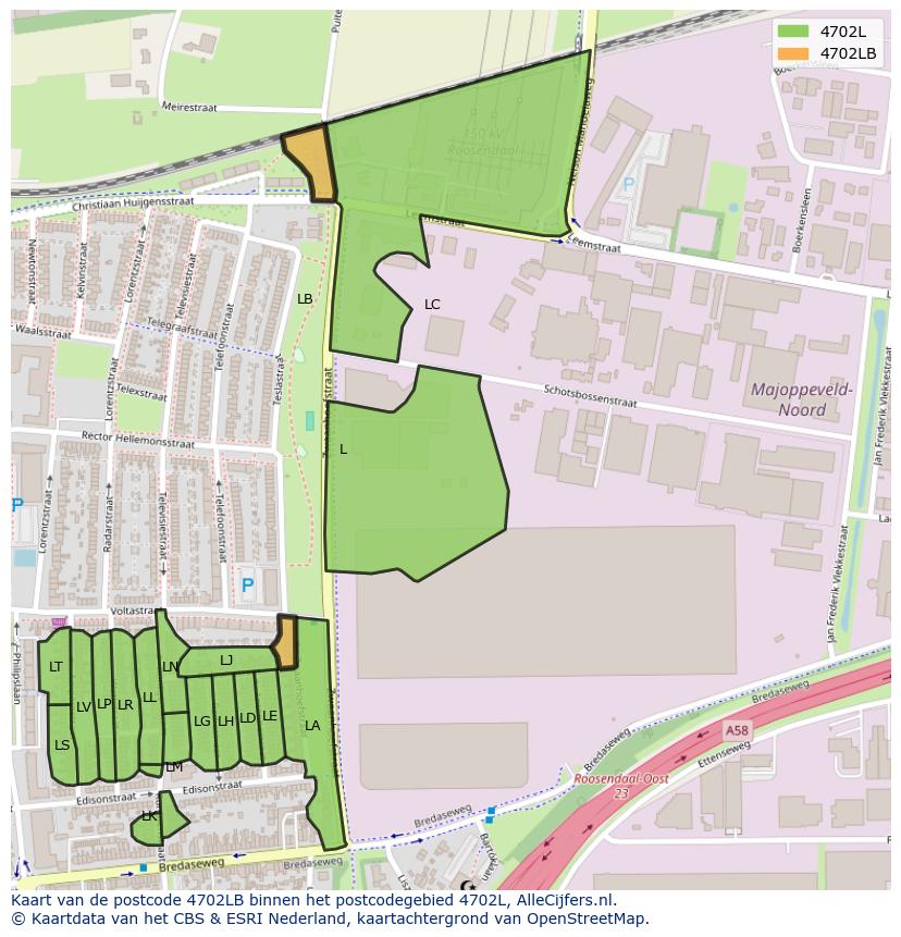 Afbeelding van het postcodegebied 4702 LB op de kaart.