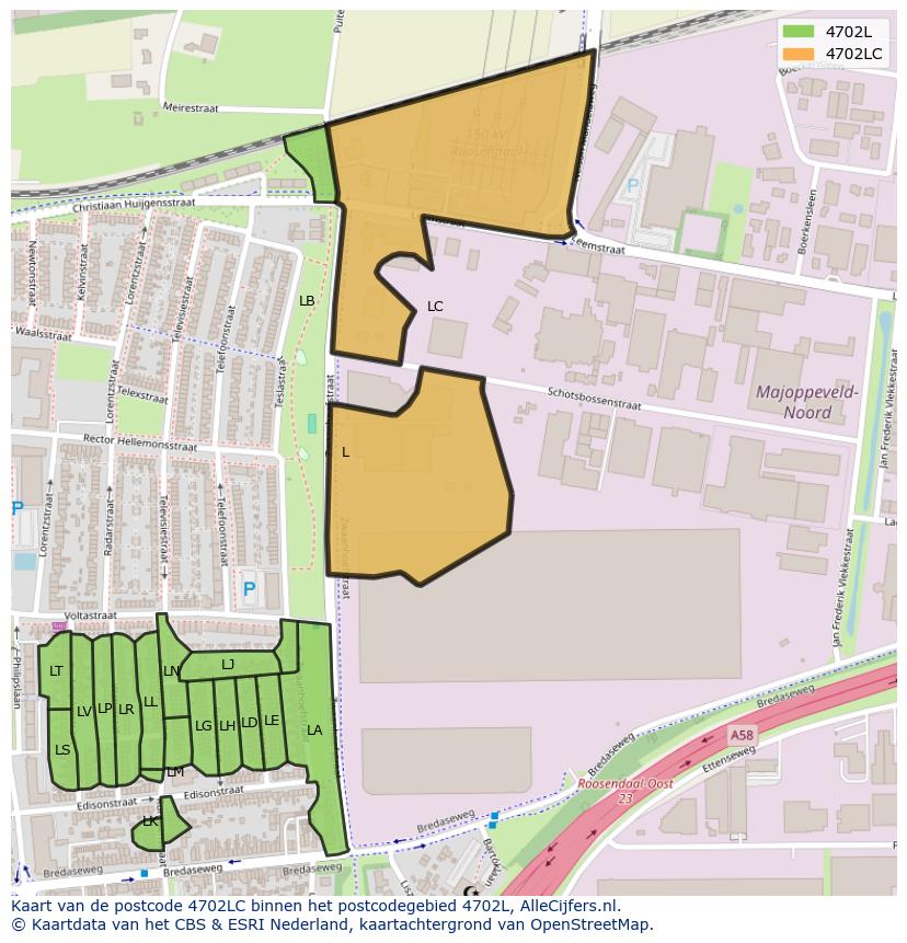 Afbeelding van het postcodegebied 4702 LC op de kaart.