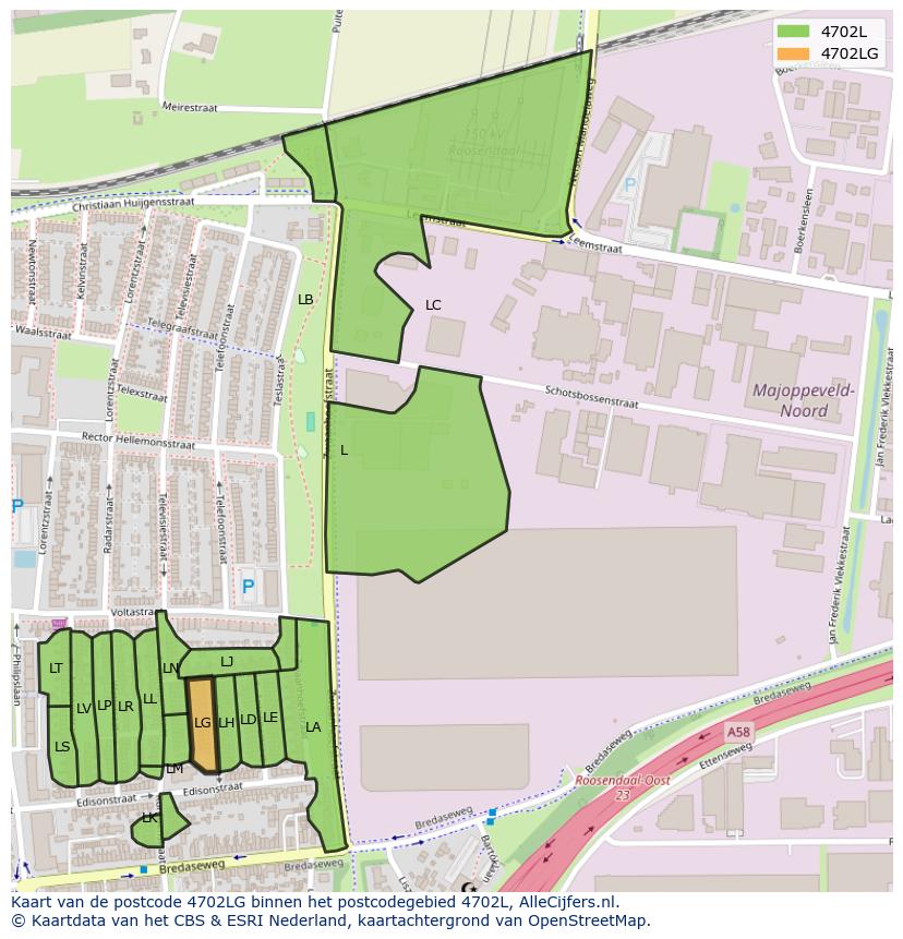 Afbeelding van het postcodegebied 4702 LG op de kaart.