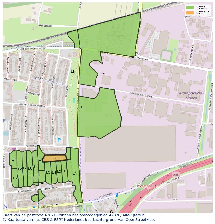 Afbeelding van het postcodegebied 4702 LJ op de kaart.