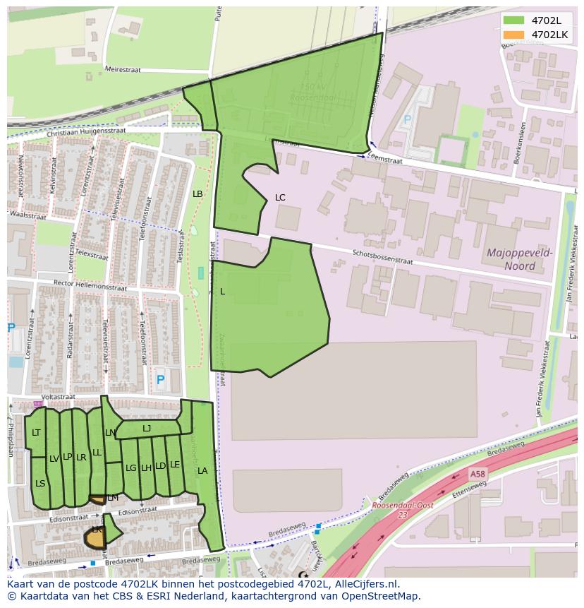 Afbeelding van het postcodegebied 4702 LK op de kaart.