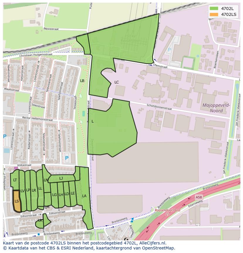 Afbeelding van het postcodegebied 4702 LS op de kaart.