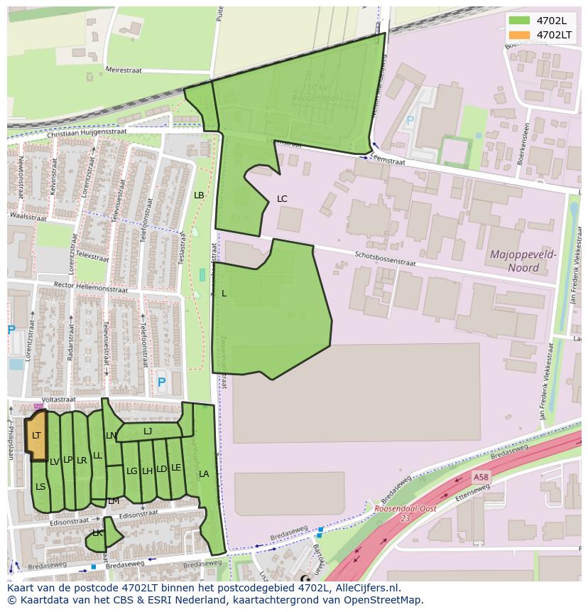 Afbeelding van het postcodegebied 4702 LT op de kaart.