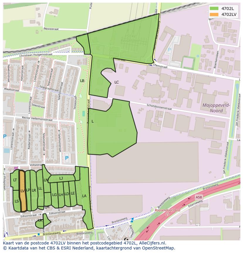 Afbeelding van het postcodegebied 4702 LV op de kaart.