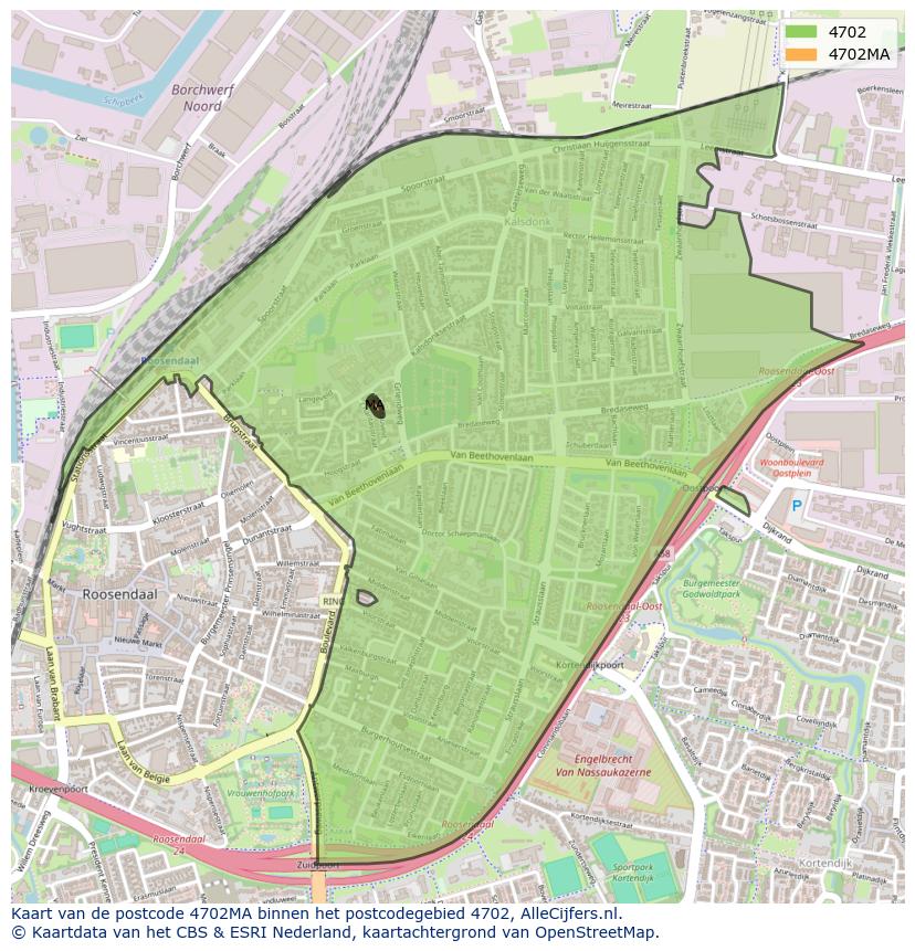 Afbeelding van het postcodegebied 4702 MA op de kaart.