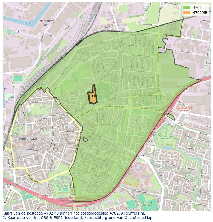Afbeelding van het postcodegebied 4702 MB op de kaart.