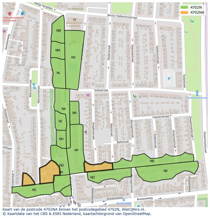 Afbeelding van het postcodegebied 4702 NA op de kaart.