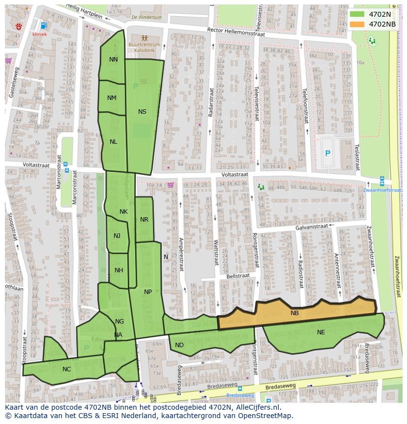 Afbeelding van het postcodegebied 4702 NB op de kaart.