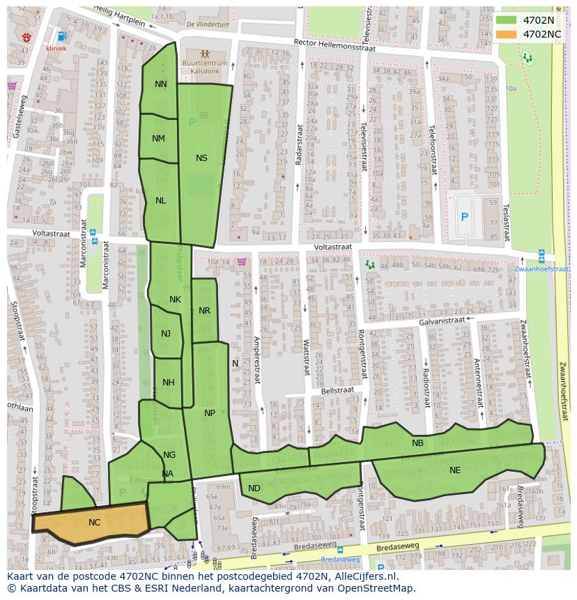 Afbeelding van het postcodegebied 4702 NC op de kaart.