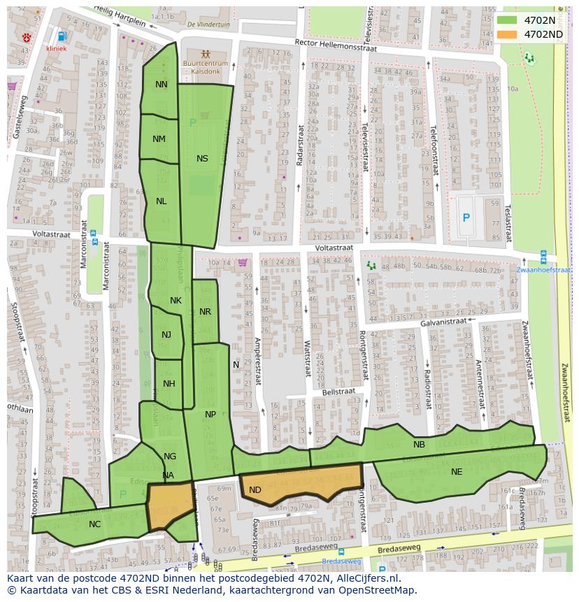 Afbeelding van het postcodegebied 4702 ND op de kaart.
