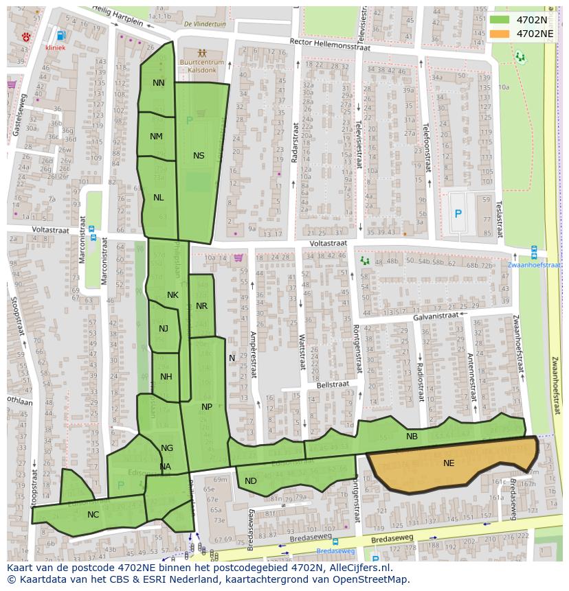 Afbeelding van het postcodegebied 4702 NE op de kaart.