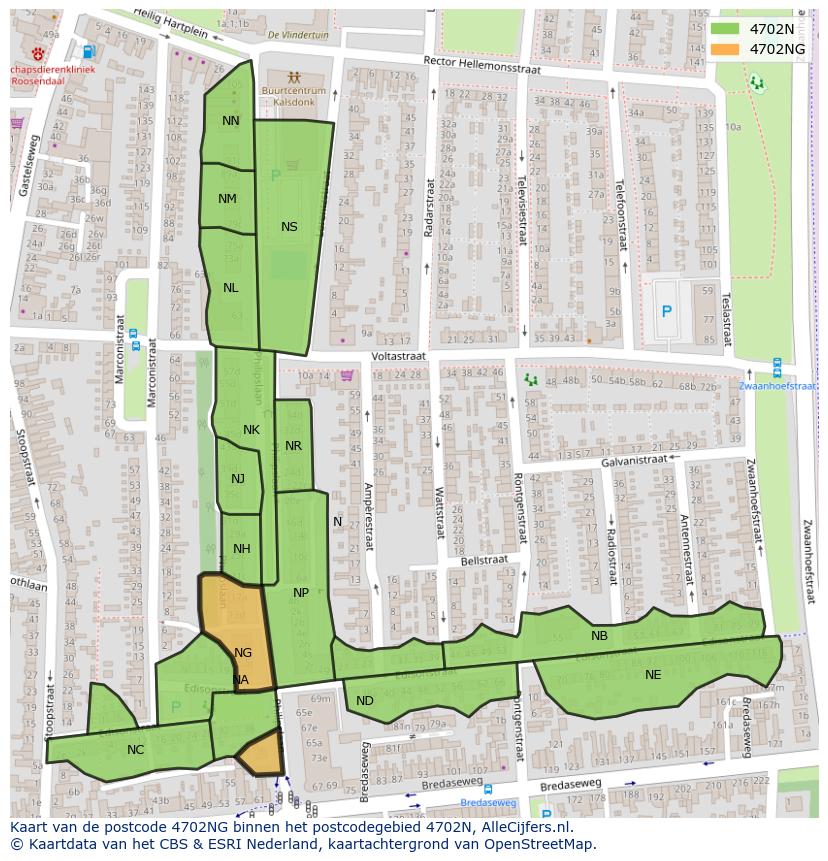 Afbeelding van het postcodegebied 4702 NG op de kaart.