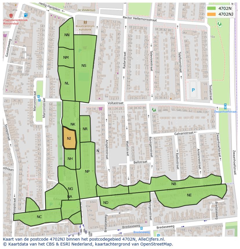 Afbeelding van het postcodegebied 4702 NJ op de kaart.