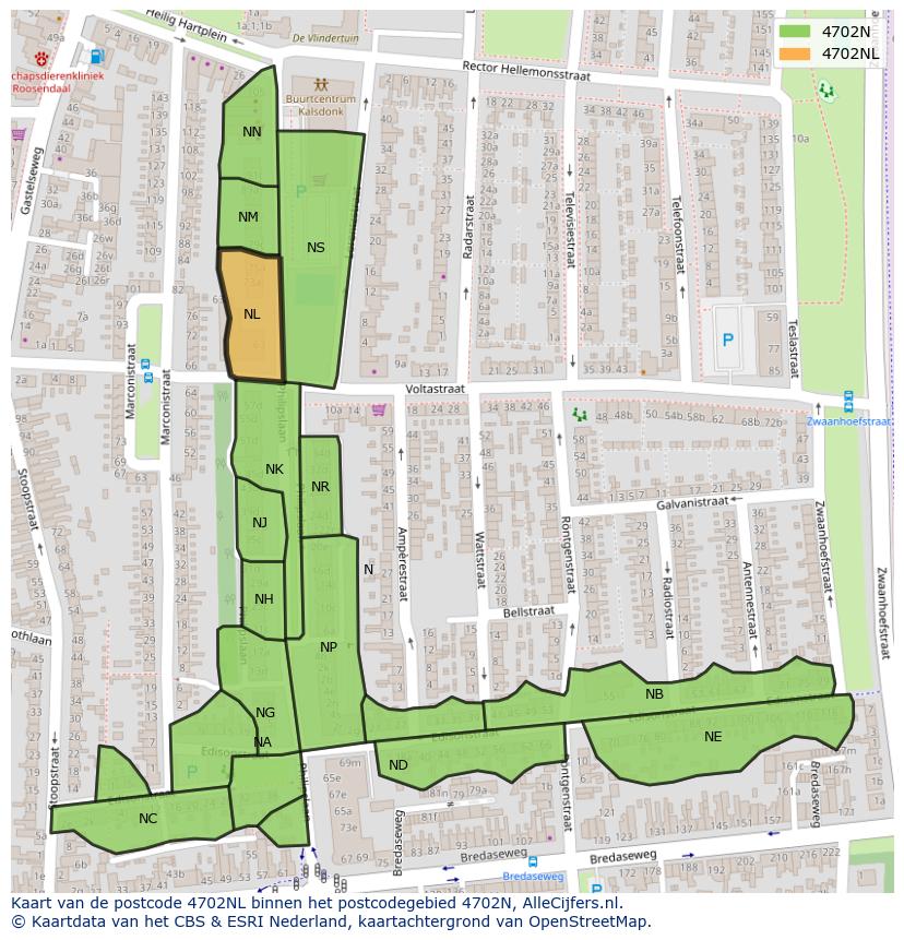 Afbeelding van het postcodegebied 4702 NL op de kaart.