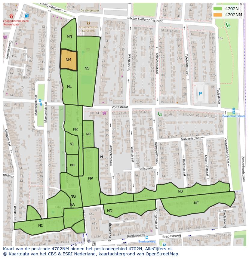 Afbeelding van het postcodegebied 4702 NM op de kaart.