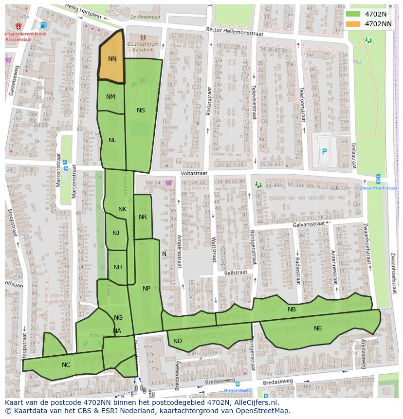 Afbeelding van het postcodegebied 4702 NN op de kaart.