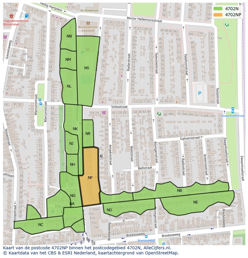 Afbeelding van het postcodegebied 4702 NP op de kaart.