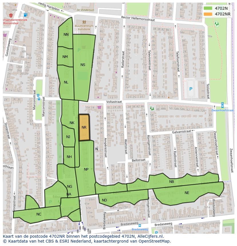 Afbeelding van het postcodegebied 4702 NR op de kaart.