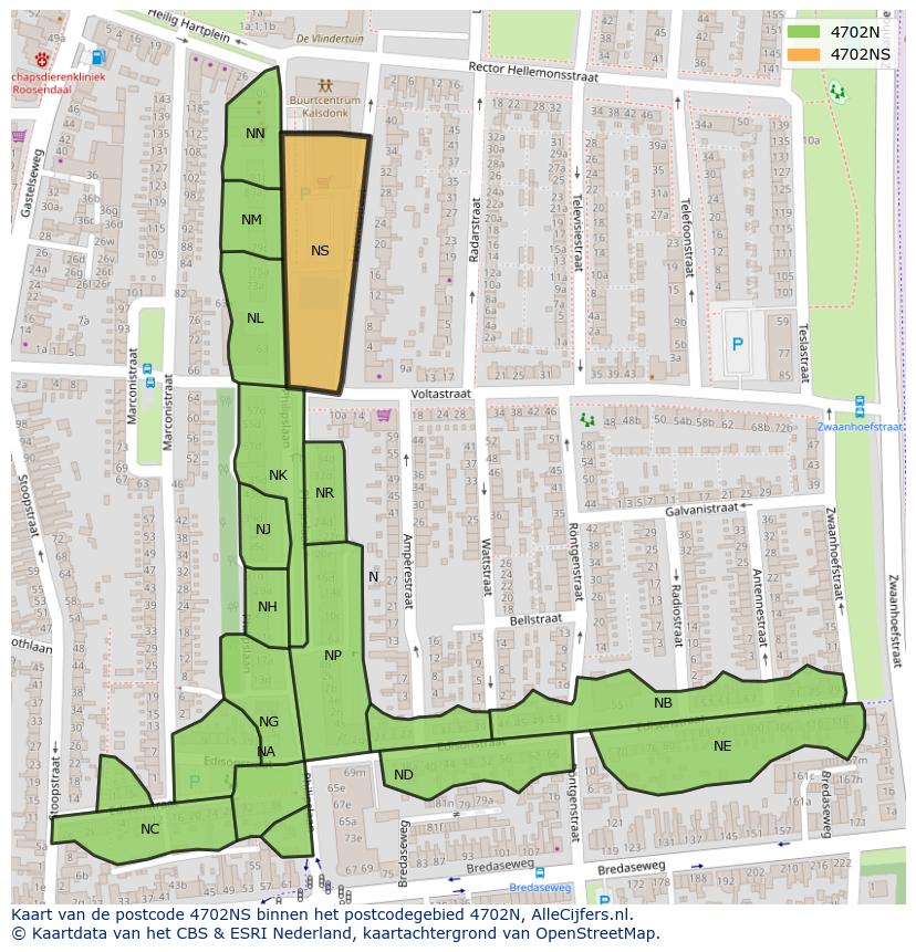 Afbeelding van het postcodegebied 4702 NS op de kaart.