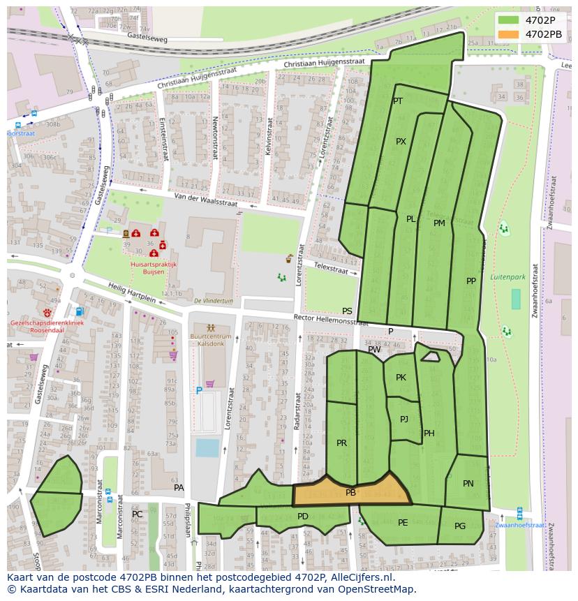 Afbeelding van het postcodegebied 4702 PB op de kaart.