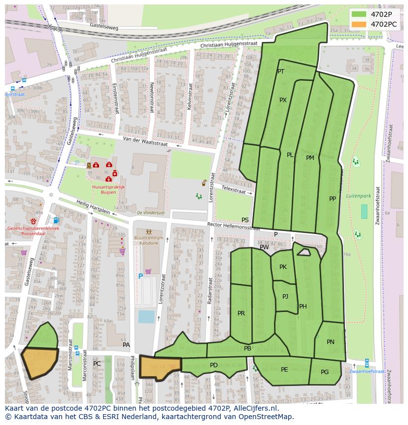 Afbeelding van het postcodegebied 4702 PC op de kaart.
