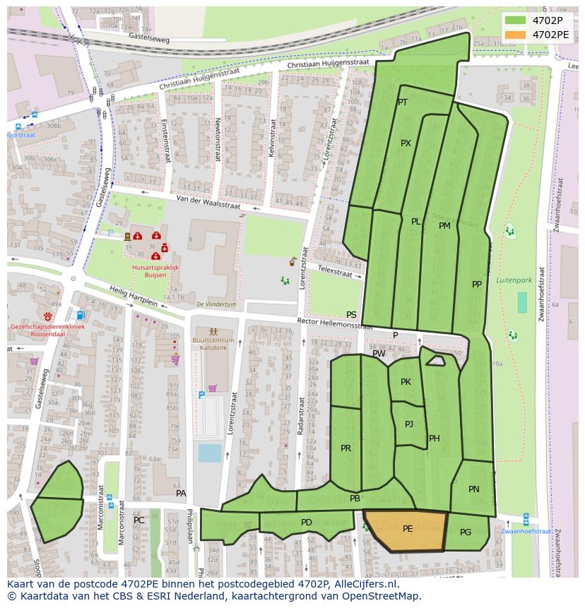 Afbeelding van het postcodegebied 4702 PE op de kaart.