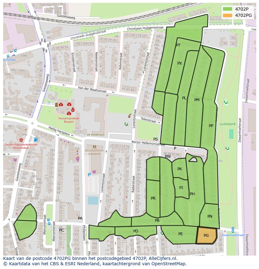 Afbeelding van het postcodegebied 4702 PG op de kaart.
