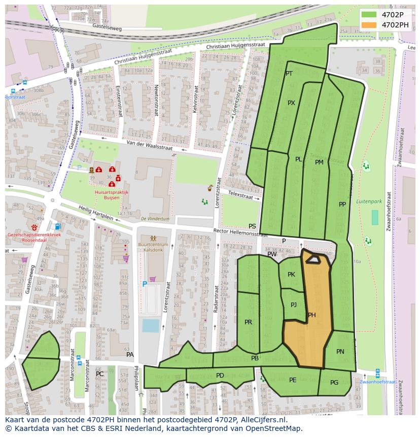 Afbeelding van het postcodegebied 4702 PH op de kaart.