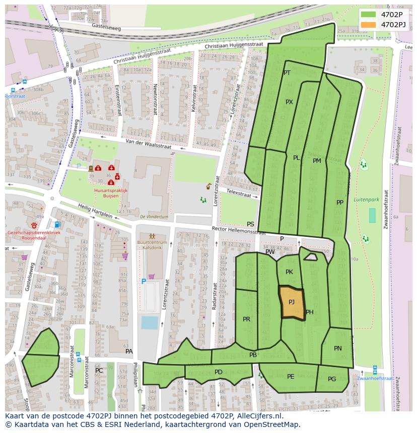 Afbeelding van het postcodegebied 4702 PJ op de kaart.