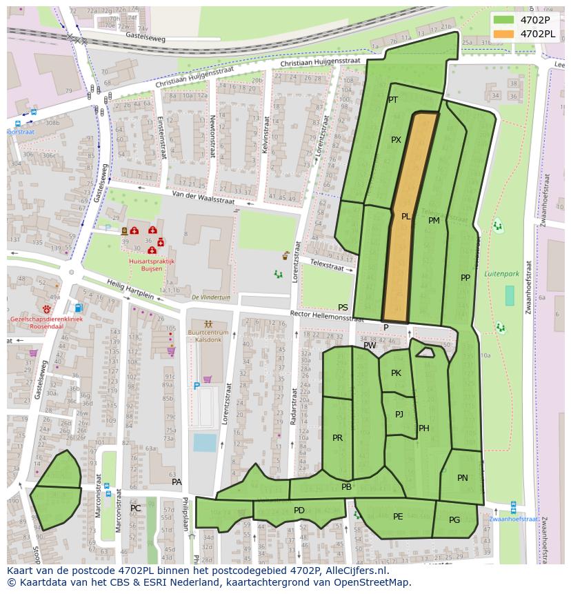 Afbeelding van het postcodegebied 4702 PL op de kaart.