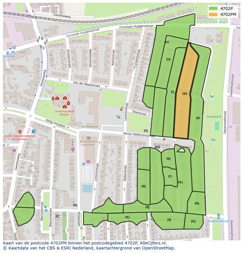 Afbeelding van het postcodegebied 4702 PM op de kaart.