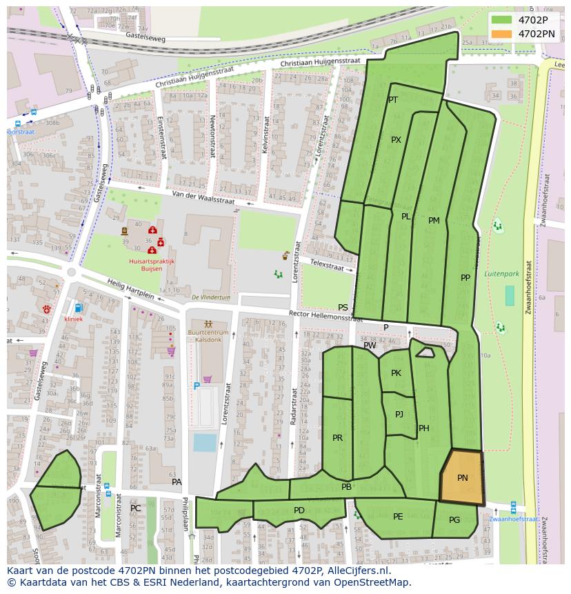 Afbeelding van het postcodegebied 4702 PN op de kaart.