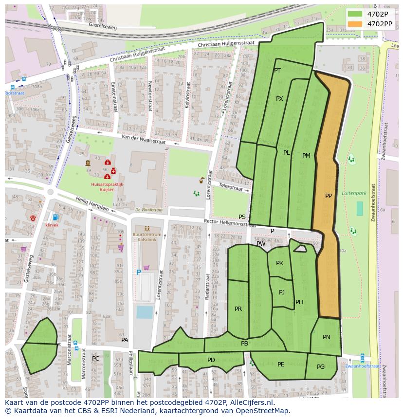 Afbeelding van het postcodegebied 4702 PP op de kaart.