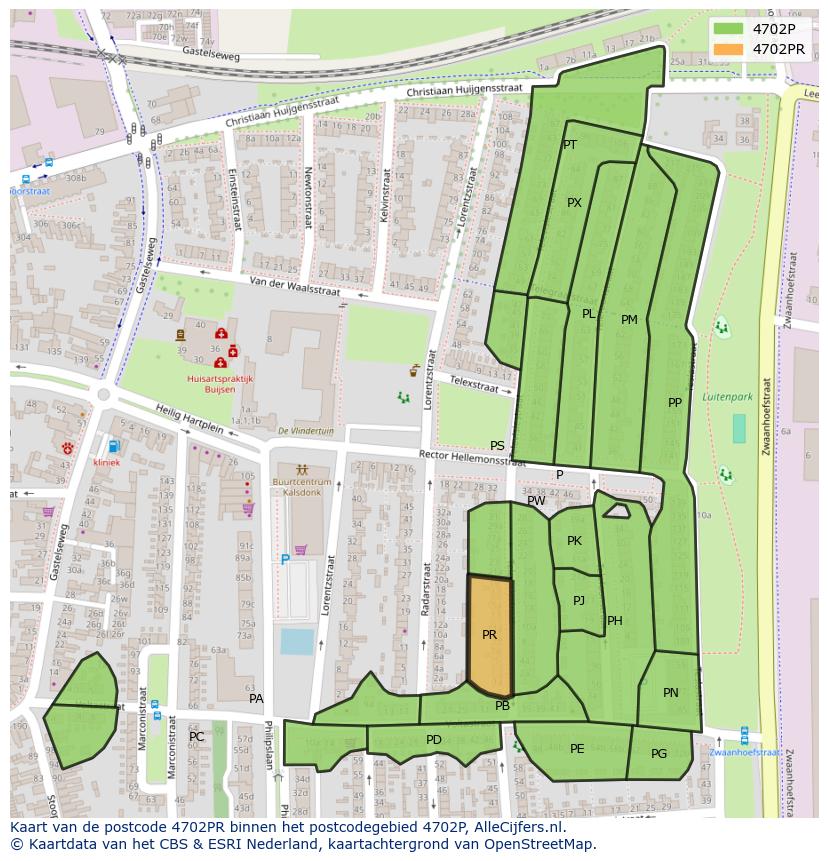 Afbeelding van het postcodegebied 4702 PR op de kaart.