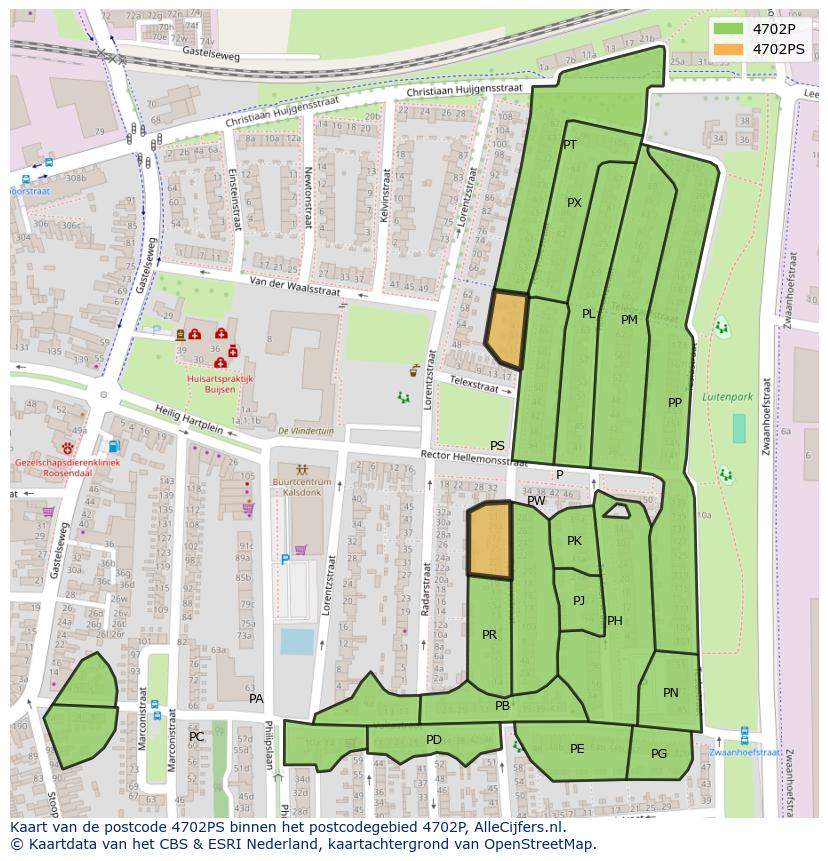 Afbeelding van het postcodegebied 4702 PS op de kaart.