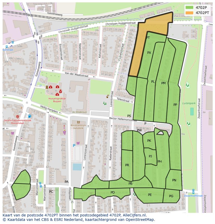 Afbeelding van het postcodegebied 4702 PT op de kaart.