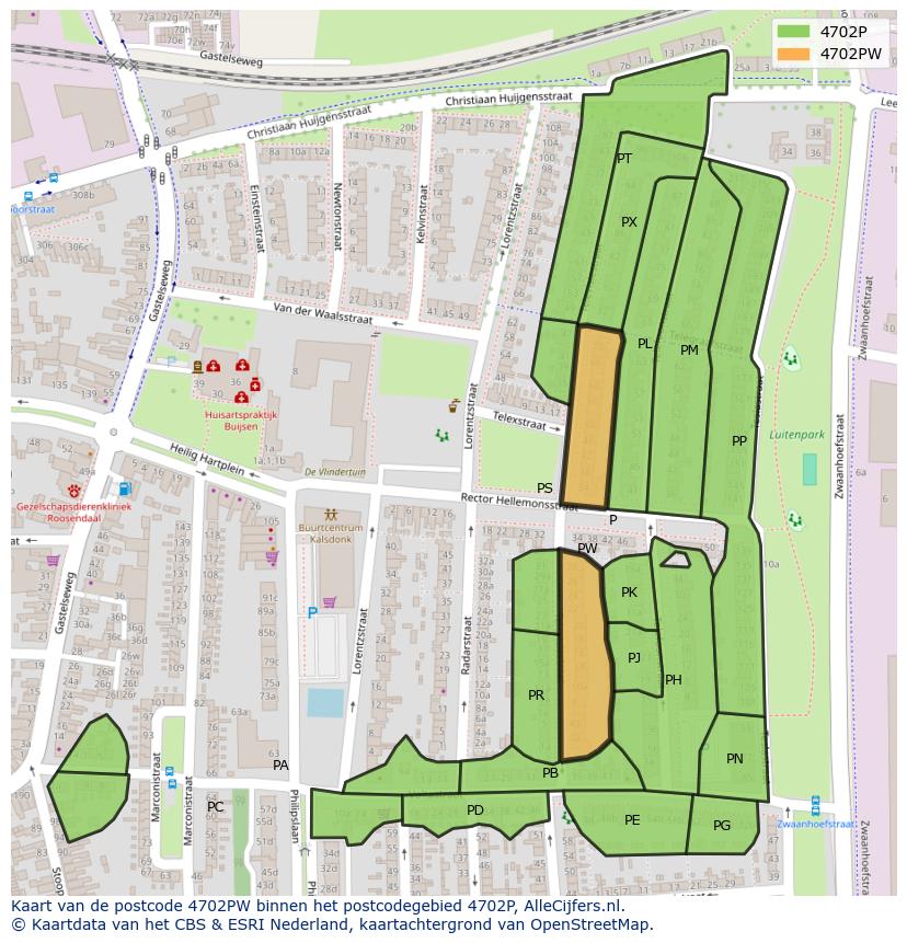 Afbeelding van het postcodegebied 4702 PW op de kaart.