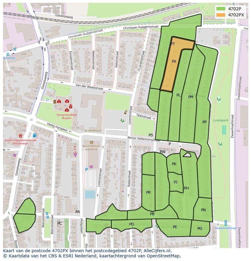 Afbeelding van het postcodegebied 4702 PX op de kaart.
