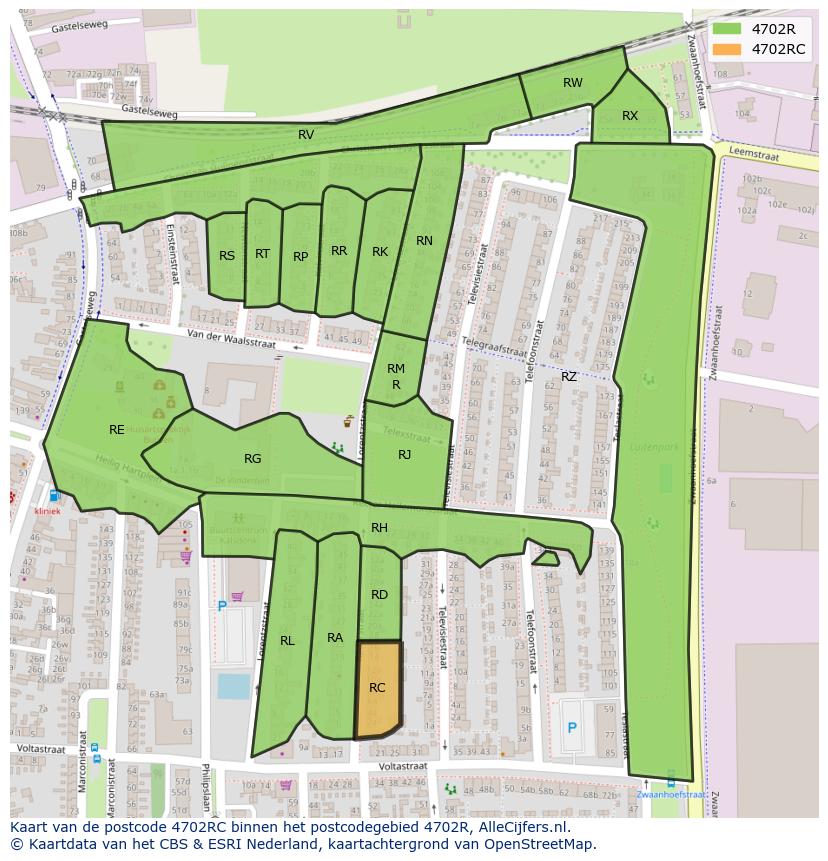 Afbeelding van het postcodegebied 4702 RC op de kaart.